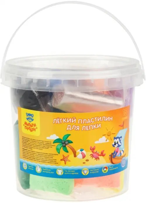 Легкий пластилин, 15 цветов, 150 г, в ведерке