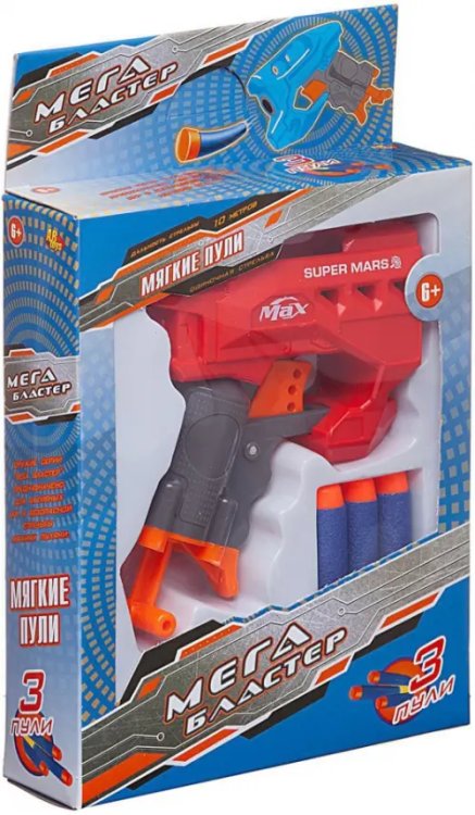 Бластер Мегабластер, красный с 3 мягкими пулями Бластер Мегабластер, красный с 3 мягкими пулями