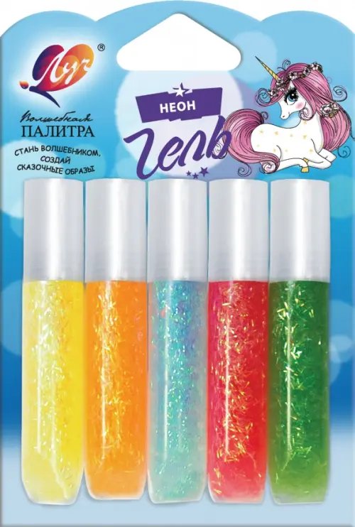 Сопутствующие товары для детского творчества Гель с блестками Неоновый, 5 цветов