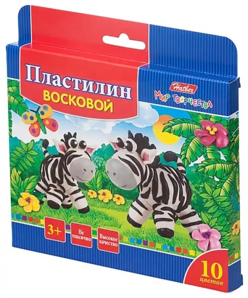 Обложка книги «Пластилин восковой Забавные зверята, 10 цветов, со стеком»