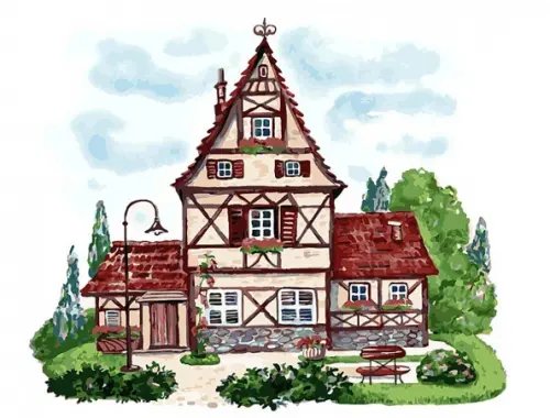 Живопись на холсте. Домик с башенкой Живопись на холсте. Домик с башенкой