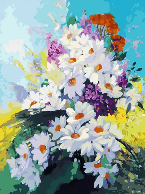 Живопись на холсте. Счастье в ромашках