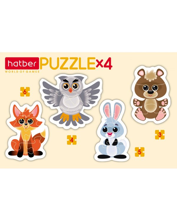 Puzzle. Набор фигурных пазлов, 4 в 1. Лесные звери