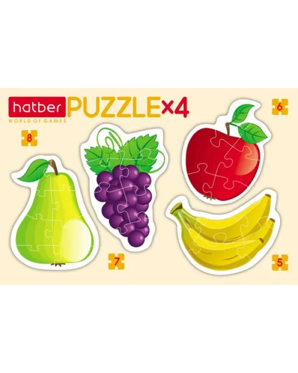 Puzzle. Набор фигурных пазлов, 4 в 1. Яркие фрукты