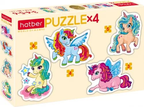 Puzzle. Набор фигурных пазлов, 4 в 1. Единорожки Puzzle. Набор фигурных пазлов, 4 в 1. Единорожки