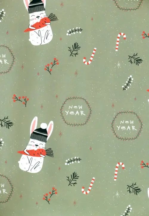 Бумага упаковочная. Кролик на зеленом