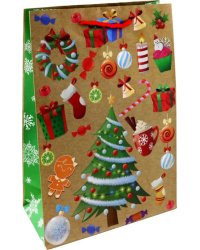 Пакет новогодний ламинированный, крафт