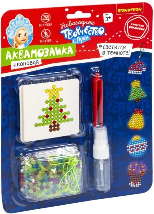 Новогоднее творчество с Луки Аквамозаика неоновая. Олень, Елочка и игрушки