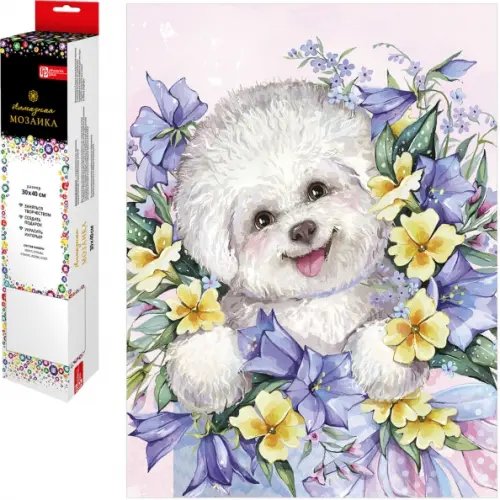 Набор для творчества Алмазная мозаика Алмазная мозаика Болонка в цветах, 30х40, без подрамника