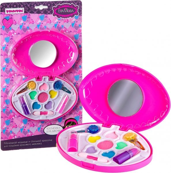 Косметика EvaModa для девочек Набор детской декоративной косметики. Косметичка-овал с зеркальцем