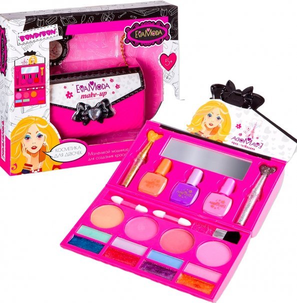Косметика EvaModa для девочек Набор детской декоративной косметики. Косметичка-клатч раскладная