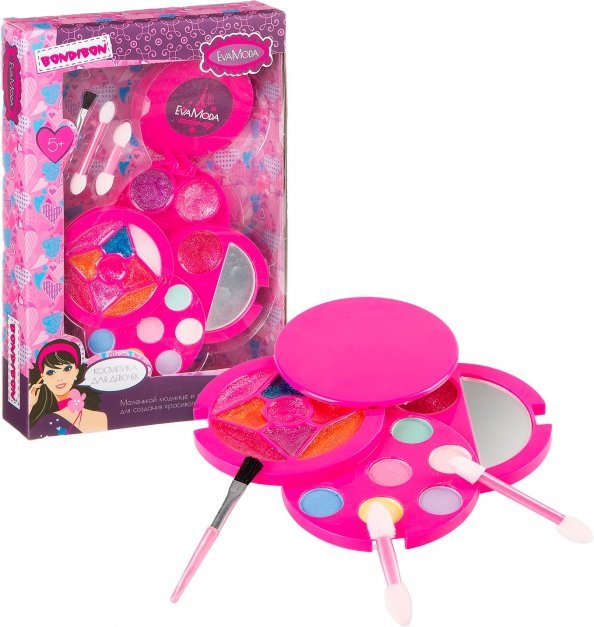 Косметика EvaModa для девочек Набор детской декоративной косметики. Косметичка круглая с зеркальцем