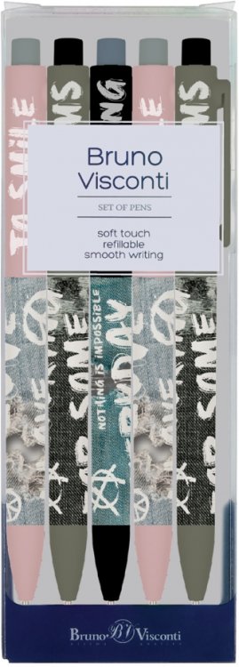 Обложка книги «Набор из 5 шариковых ручек, FunClick. Jeans, синие»