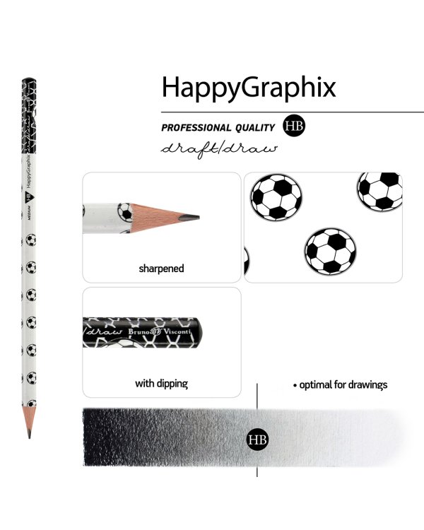 Набор из 5 карандашей чернографитных HappyGraphix. Футбольные мячи, НВ