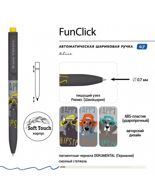 Дополнительное изображение книги «Ручка шариковая FunClick. Псы, синяя, в ассортименте»