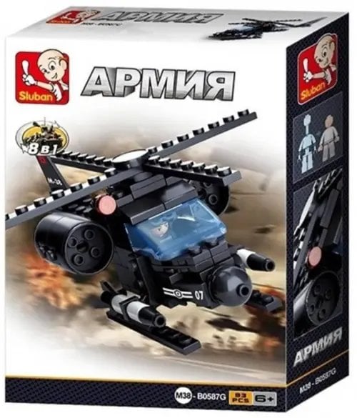 Конструктор Военный вертолет, 83 детали Конструктор Военный вертолет, 83 детали