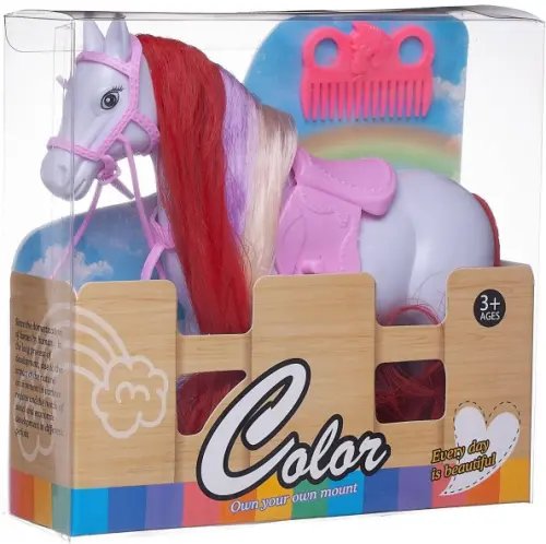 Лошадка белая с разноцветной гривой