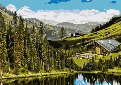 Рисование по номерам на холсте "Русская живопись" Рисование по номерам Домик на холмах