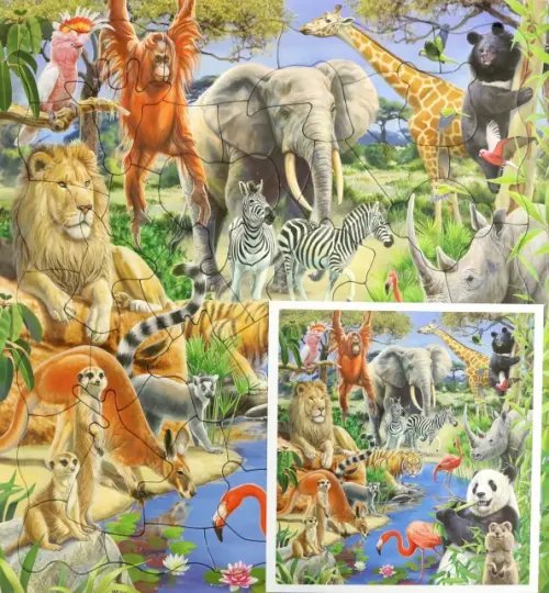 Пазл фигурный на подложке Пазл фигурный на подложке. Дикие животные, 45 деталей