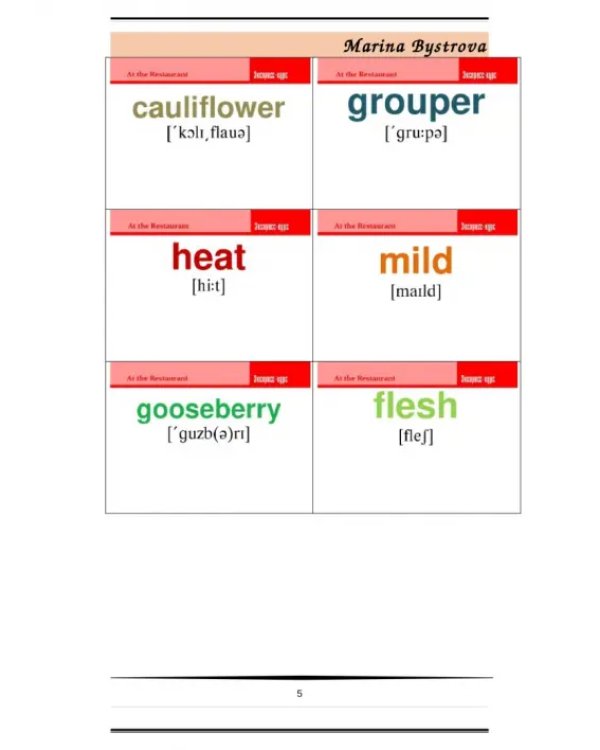 Flashcards. Карточки + примеры употребления. Еда, продукты. Часть 1