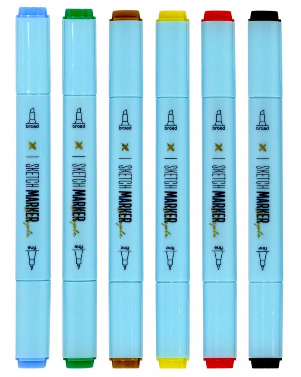 Дополнительное изображение книги «Набор маркеров для скетчинга Simple Base, 6 цветов, двусторонние»