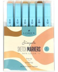 Набор маркеров для скетчинга Simple Skin, 6 цветов, двусторонние