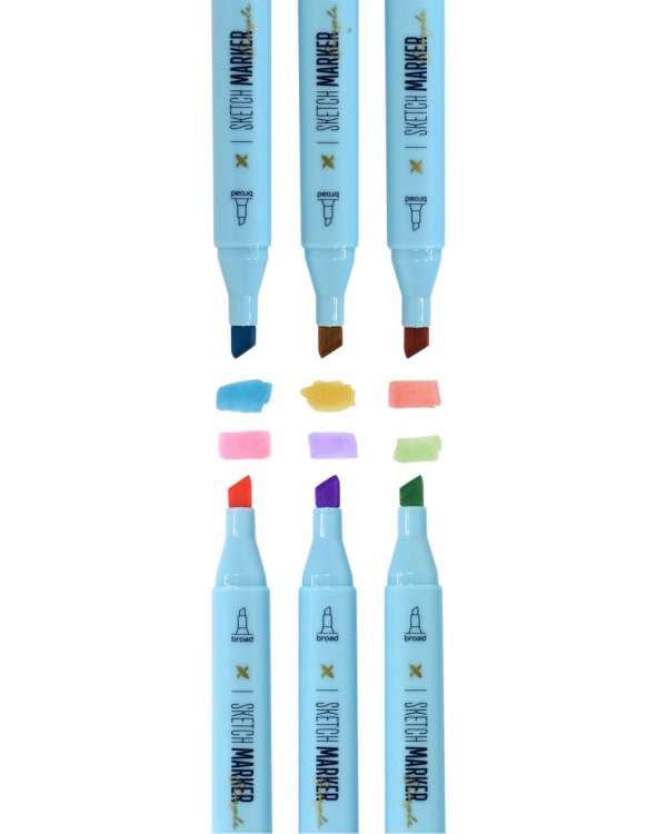 Дополнительное изображение книги «Набор маркеров для скетчинга Simple Pastel, 6 цветов, двусторонние»