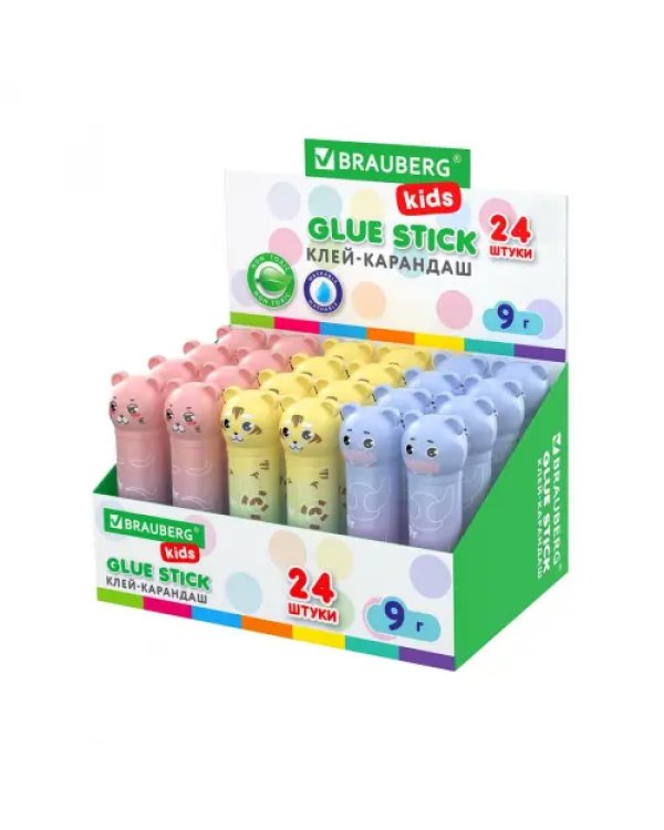 Клей-карандаш Пастельные зверята. Мышка, тигр, бегемот, в ассортименте