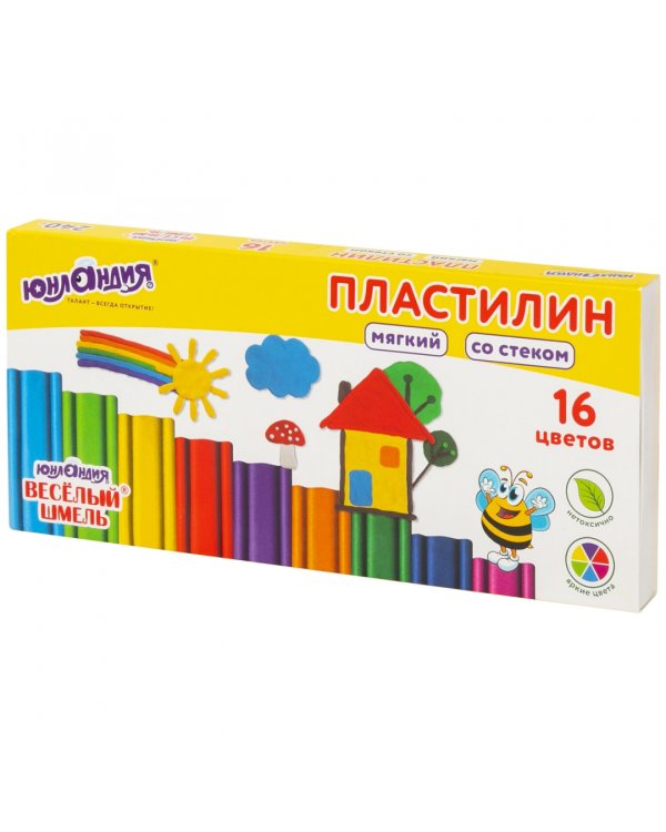 Пластилин мягкий Веселый шмель, 16 цветов, со стеком
