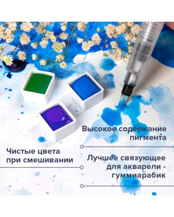 Акварель художественная, 12 цветов, в кюветах