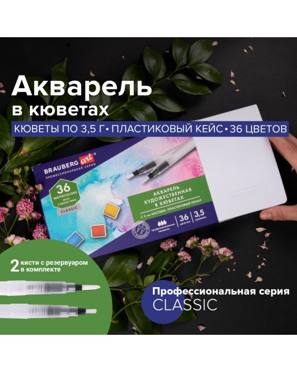 Акварель художественная, 36 цветов, в кюветах