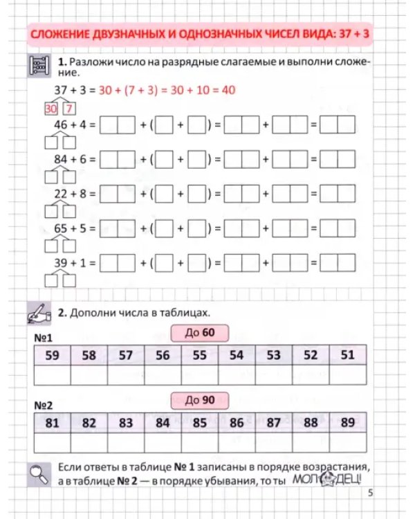 Тренажёр по устному счёту в пределах 100. Сложение с переходом через десяток. 2 класс