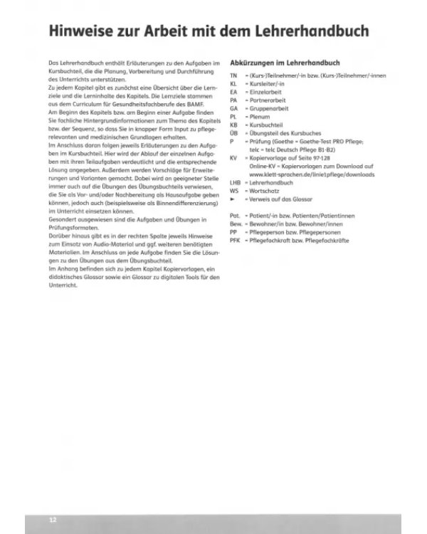 Linie 1 Pflege B2. Deutsch für Pflegeberufe. Lehrerhandbuch
