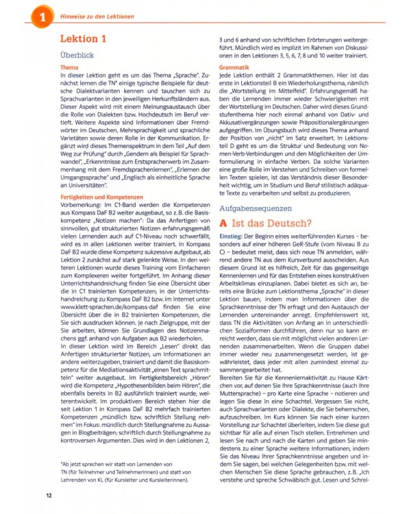 Kompass DaF C1. Deutsch für Studium und Beruf. Unterrichtshandreichung