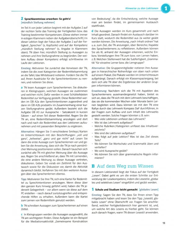 Kompass DaF B2. Deutsch für Studium und Beruf. Unterrichtshandreichung