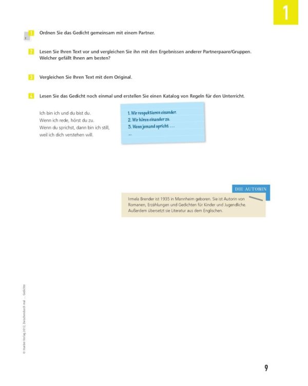 Zwischendurch mal ... Gedichte. Kopiervorlagen. Deutsch als Fremdsprache