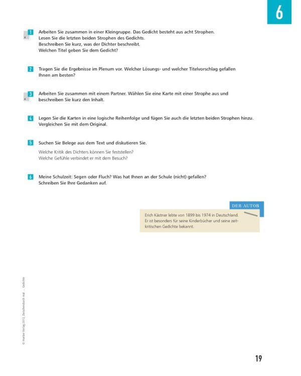 Zwischendurch mal ... Gedichte. Kopiervorlagen. Deutsch als Fremdsprache