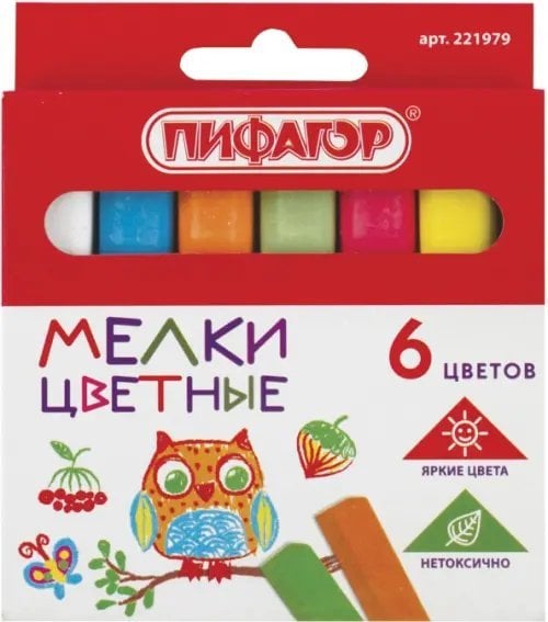 Мел цветной, 6 штук, квадратный