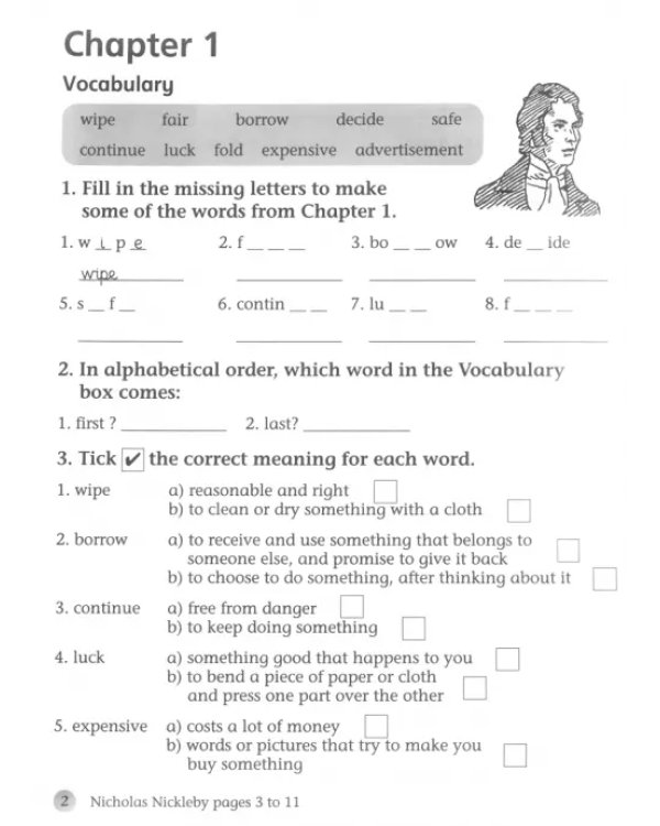 Nicholas Nickelby. Workbook
