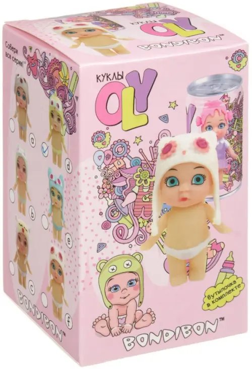 Куколка OLY в шапочке-ушанке с животным и аксессуарами в банке