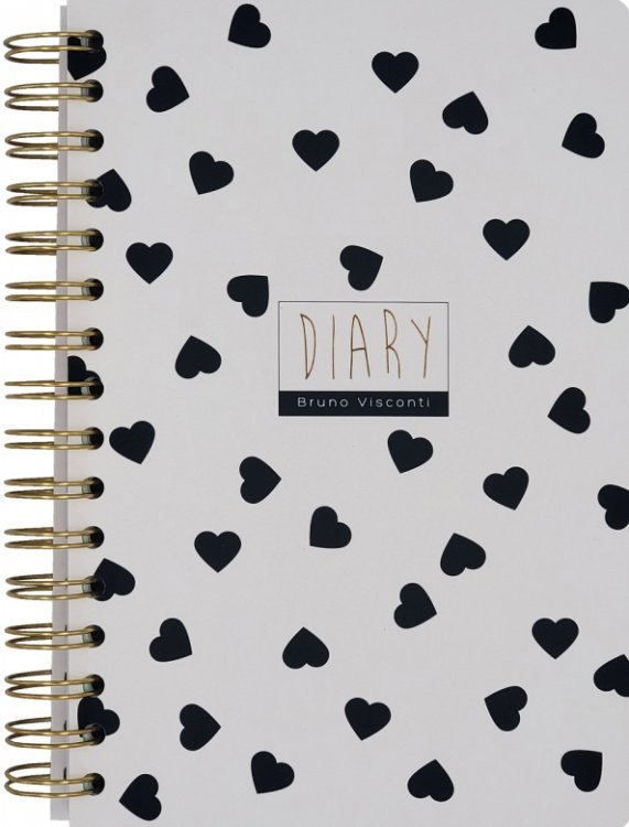 Обложка книги «Ежедневник недатированный Cute Dairy. Black&amp;White. Сердечки, 136 листов, А5»