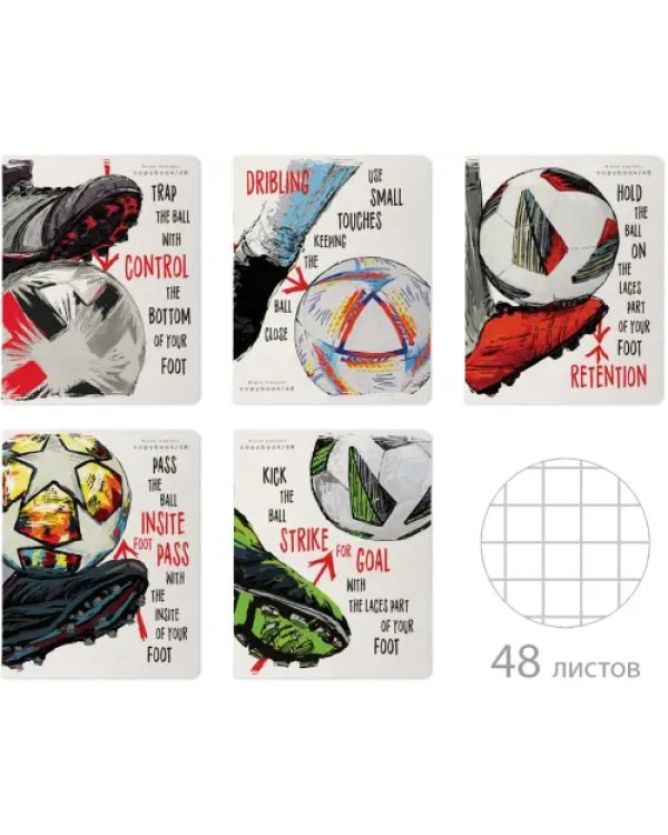 Тетрадь Football. Black and White, А5, 48 листов, клетка, в ассортименте