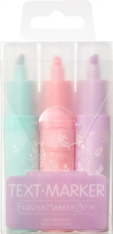 Набор текстовыделителей Flower Marker Zefir, 3 штуки, розовый, мятный, сиреневый