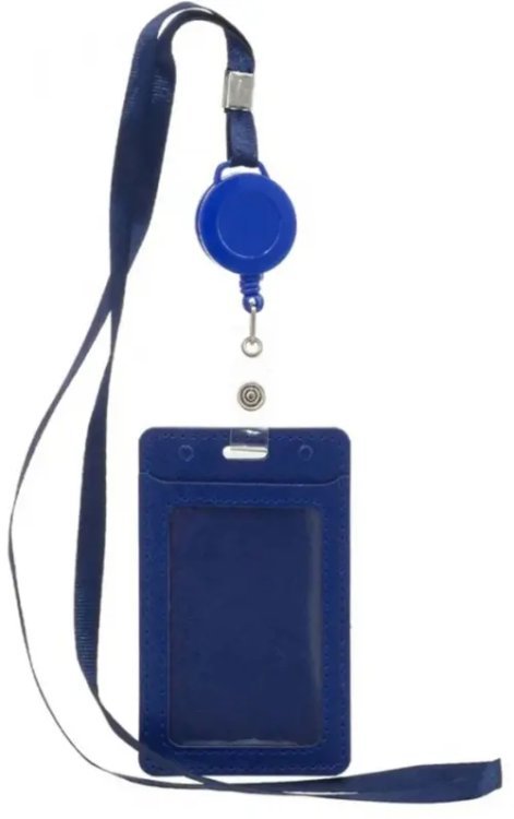 Бейдж, со шнурком и рулеткой, синий