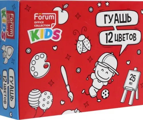 Гуашь 12 цветов (9-14) Гуашь Kids, 12 цветов, 25 мл