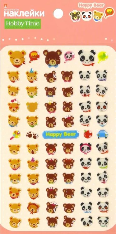 Наклейки объемные. Весёлые зверушки, в ассортименте Наклейки объемные. Весёлые зверушки, в ассортименте