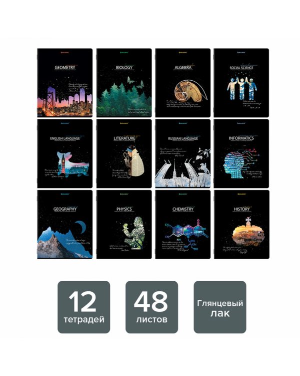 Комплект предметных тетрадей Starlight, 48 листов, клетка, линия, 12 штук