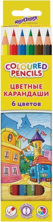 Карандаши цветные Домики, 6 цветов