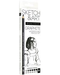 Набор чернографитных акварельных карандашей Sketch&amp;Art, 2B-4B-6B-8B-10B-12B, 6 штук