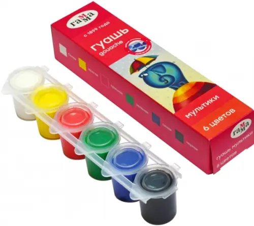 Гуашь Мультики, 6 цветов Гуашь Мультики, 6 цветов